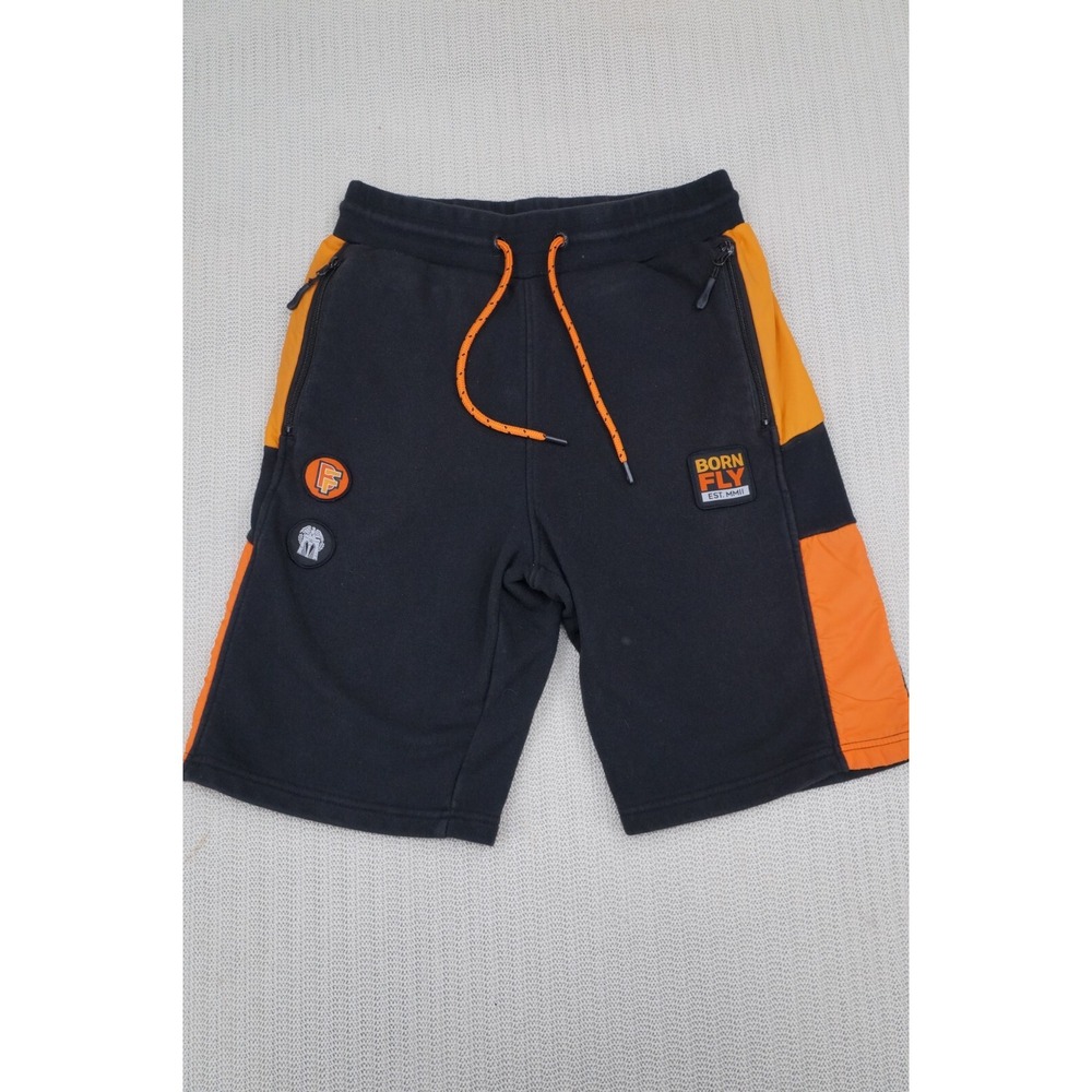Born Fly Sweat Shorts Mens Size Small Black Orange Hip Hop Streetwear Patch